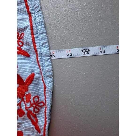 Crown & Ivy Womens Peasant Top SBlue Stripe Red Embroidery 3/4 Sleeves Boho - Picture 5 of 5